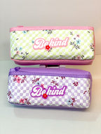“Be Kind” Checkered Floral Pouch