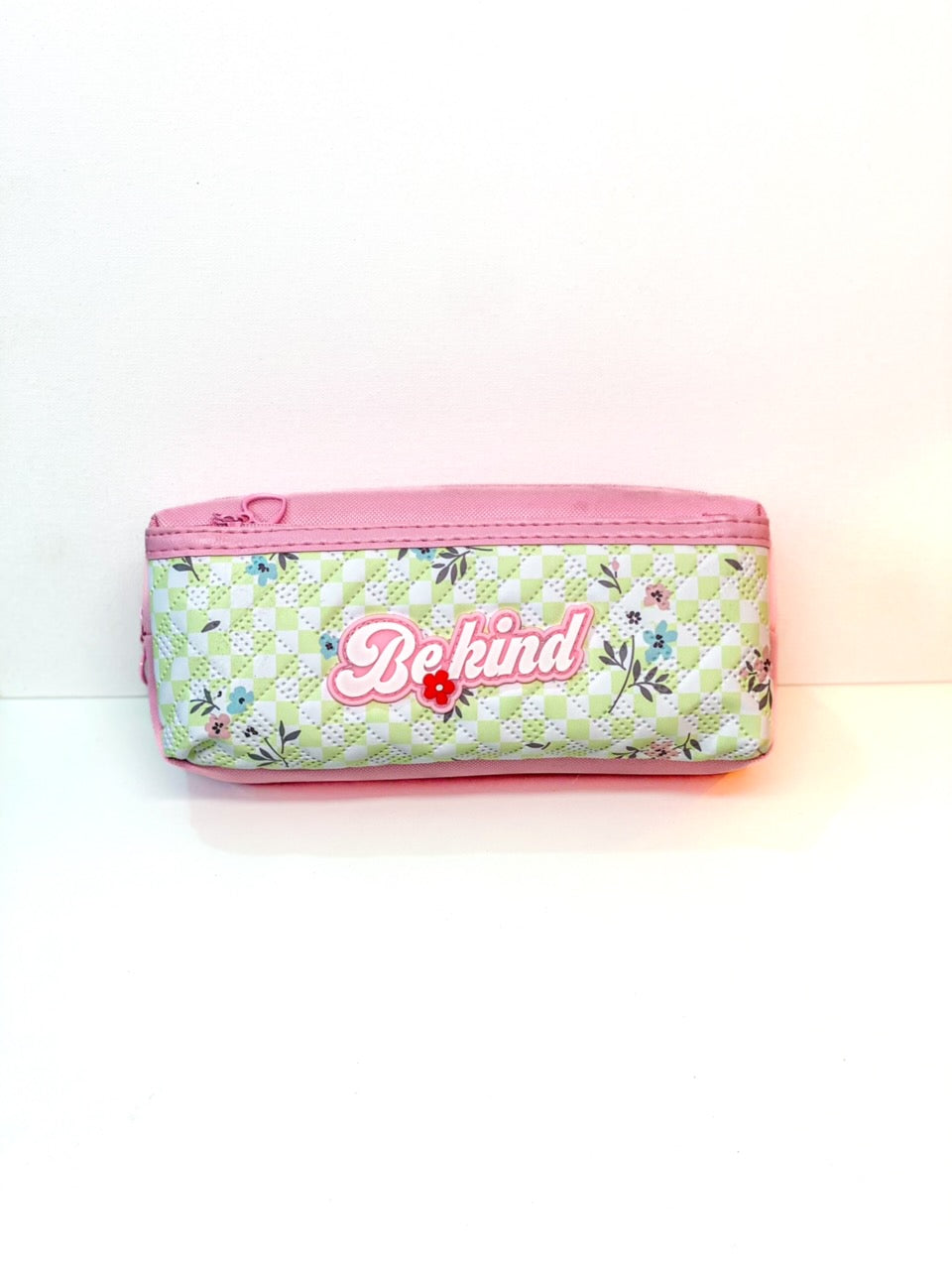 “Be Kind” Checkered Floral Pouch