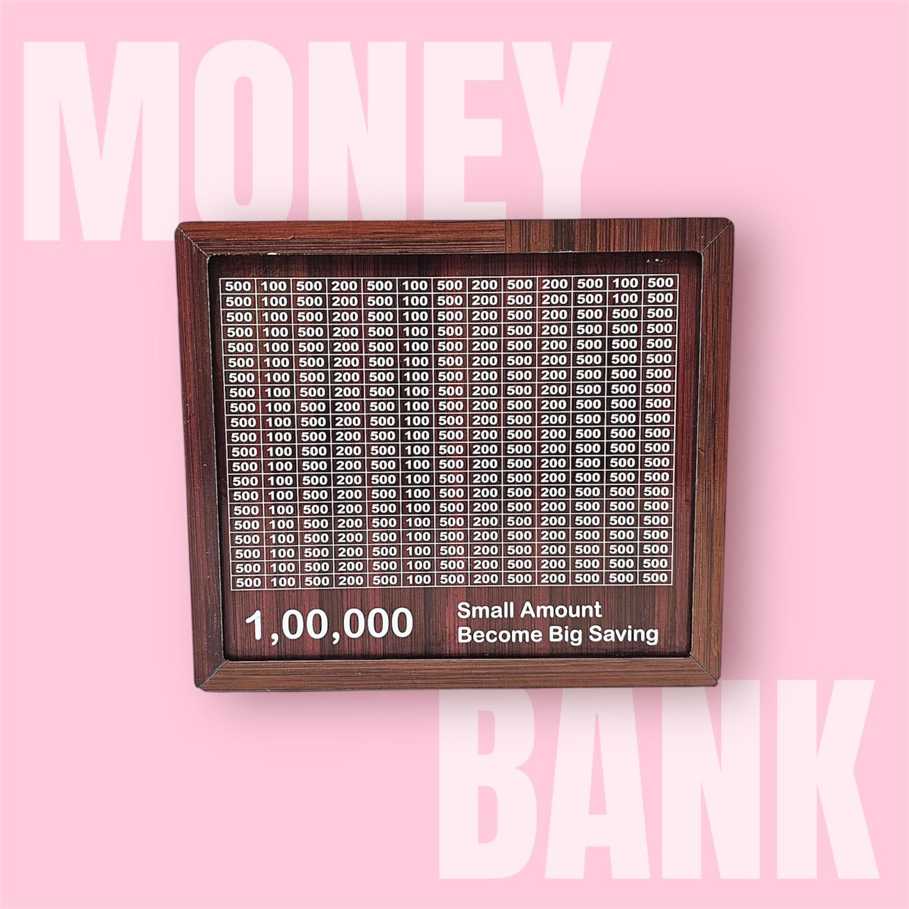 Wooden Money Saving Box – ₹1,00,000 Target Grid Bank