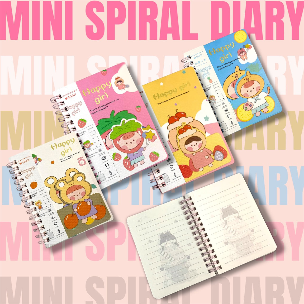 Mini Spiral Diary – Happy Girl Series